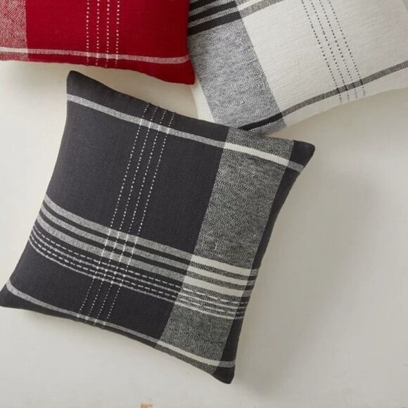 West Elm Woven Origin Plaid Check Pillow Cover Charcoal/Ivory NWT 20" x 20" - Picture 2 of 5